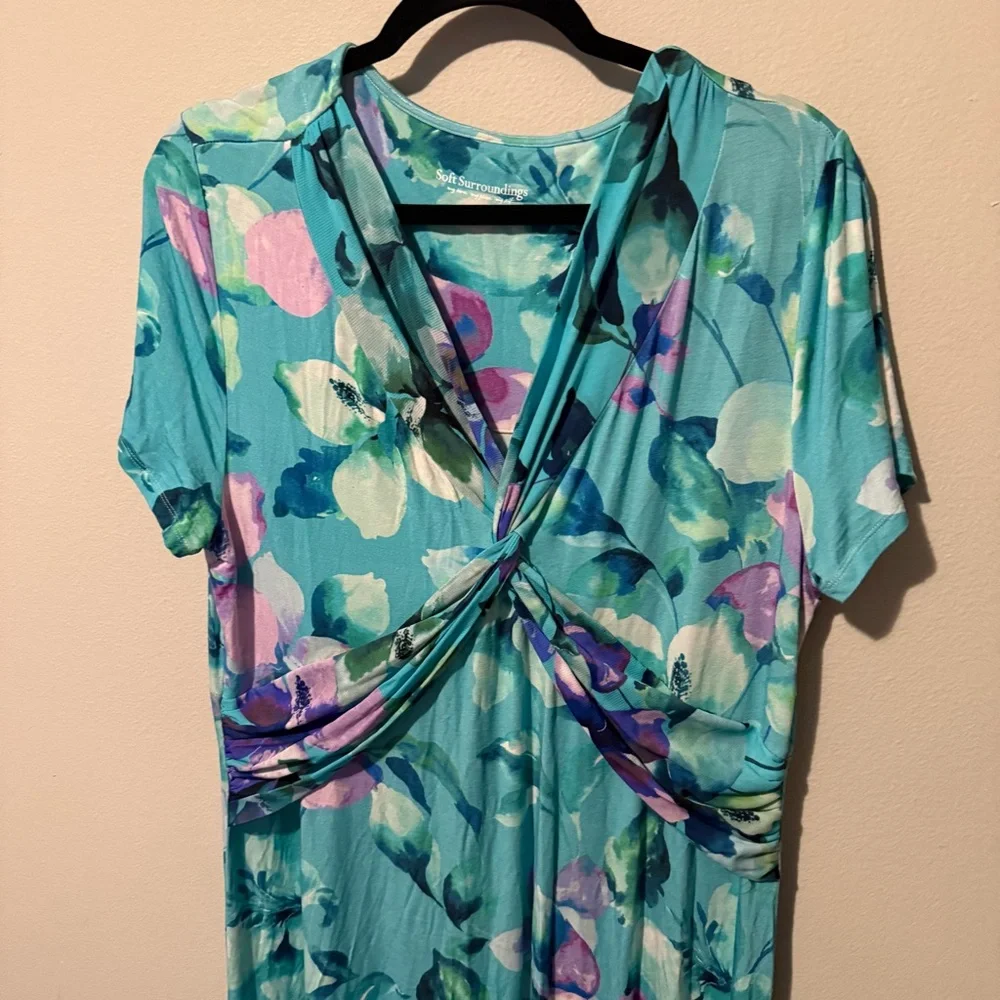 Soft Surroundings Watercolor Blue Floral Viscose Dress Womens Large Maxi EUC - Picture 2 of 9